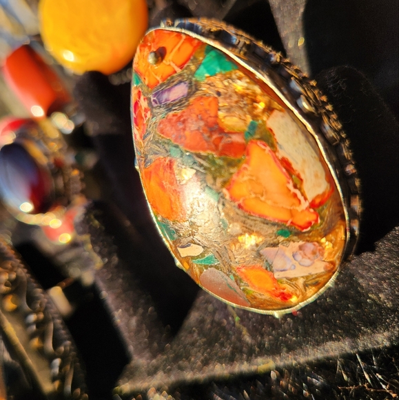Multicolor Gemstone Statement Ring - Adjustable Modern Ring - Only one available - Picture 12 of 15